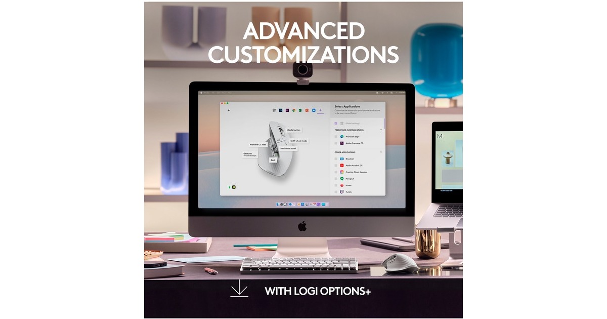 Logitech MX Master 3S für Mac, Maus(hellgrau, 7 Tasten, Bluetooth, optimiert für das Apple-Ökosystem)