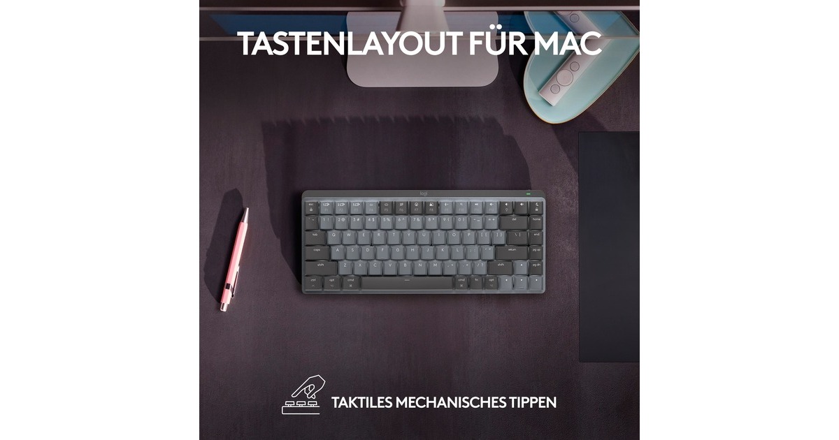 Logitech MX Mechanical Mini für Mac, Tastatur(dunkelgrau/hellgrau, DE-Layout, taktile Schalter, Bluetooth, kompatibel mit macOS, iPadOS und iOS)