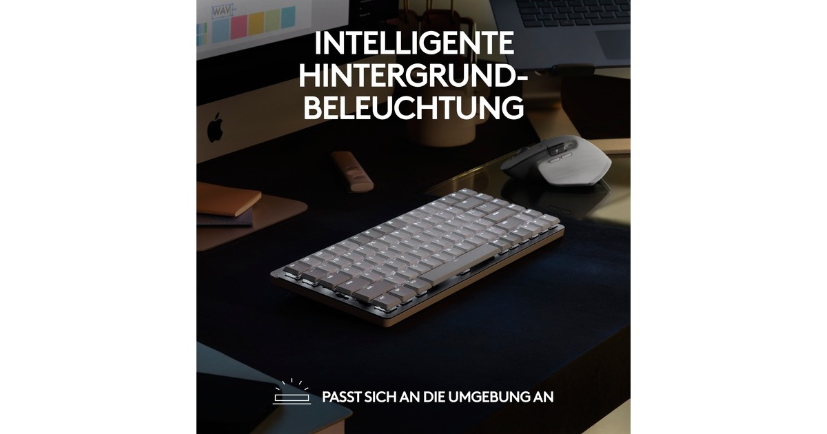Logitech MX Mechanical Mini für Mac, Tastatur(dunkelgrau/hellgrau, DE-Layout, taktile Schalter, Bluetooth, kompatibel mit macOS, iPadOS und iOS)