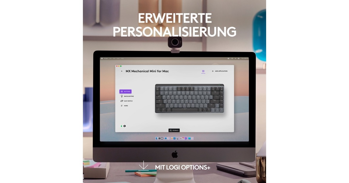 Logitech MX Mechanical Mini für Mac, Tastatur(dunkelgrau/hellgrau, DE-Layout, taktile Schalter, Bluetooth, kompatibel mit macOS, iPadOS und iOS)