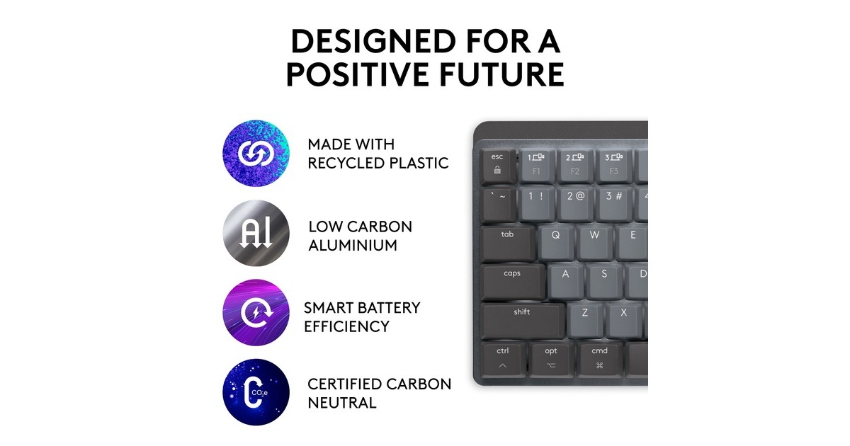 Logitech MX Mechanical Mini für Mac, Tastatur(dunkelgrau/hellgrau, DE-Layout, taktile Schalter, Bluetooth, kompatibel mit macOS, iPadOS und iOS)