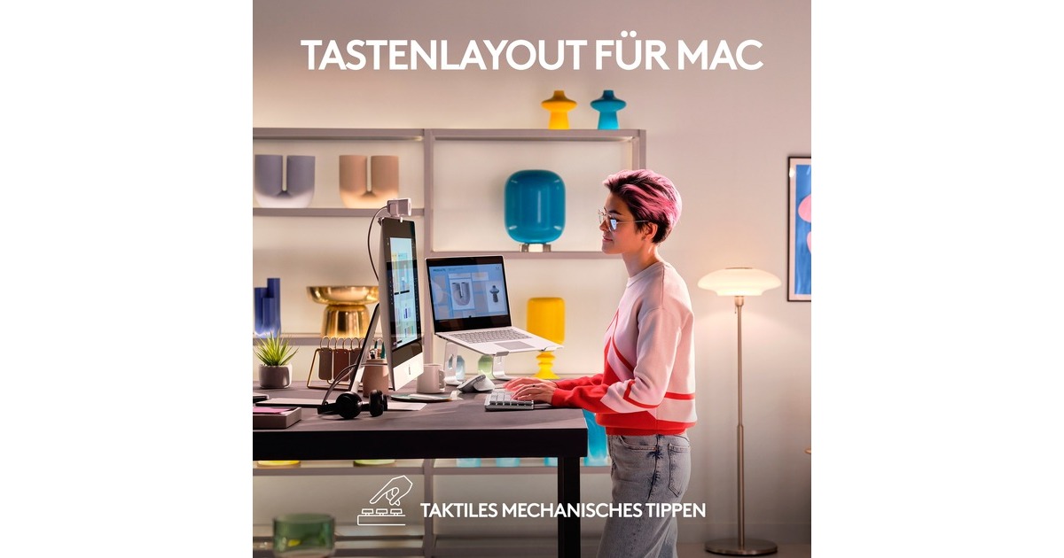 Logitech MX Mechanical Mini für Mac, Tastatur(hellgrau/weiß, DE-Layout, taktile Schalter, Bluetooth, kompatibel mit macOS, iPadOS und iOS)