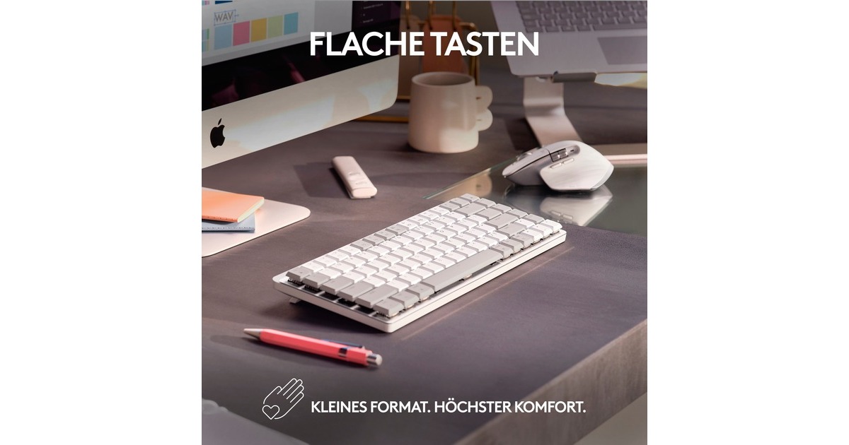 Logitech MX Mechanical Mini für Mac, Tastatur(hellgrau/weiß, DE-Layout, taktile Schalter, Bluetooth, kompatibel mit macOS, iPadOS und iOS)