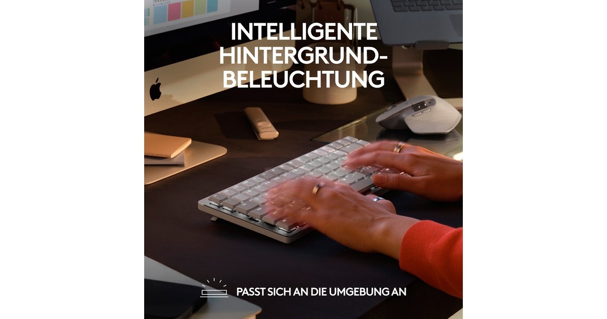 Logitech MX Mechanical Mini für Mac, Tastatur(hellgrau/weiß, DE-Layout, taktile Schalter, Bluetooth, kompatibel mit macOS, iPadOS und iOS)