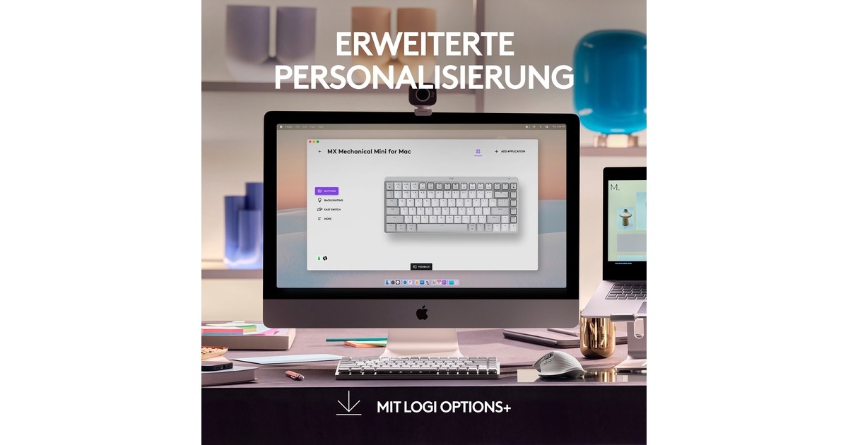Logitech MX Mechanical Mini für Mac, Tastatur(hellgrau/weiß, DE-Layout, taktile Schalter, Bluetooth, kompatibel mit macOS, iPadOS und iOS)