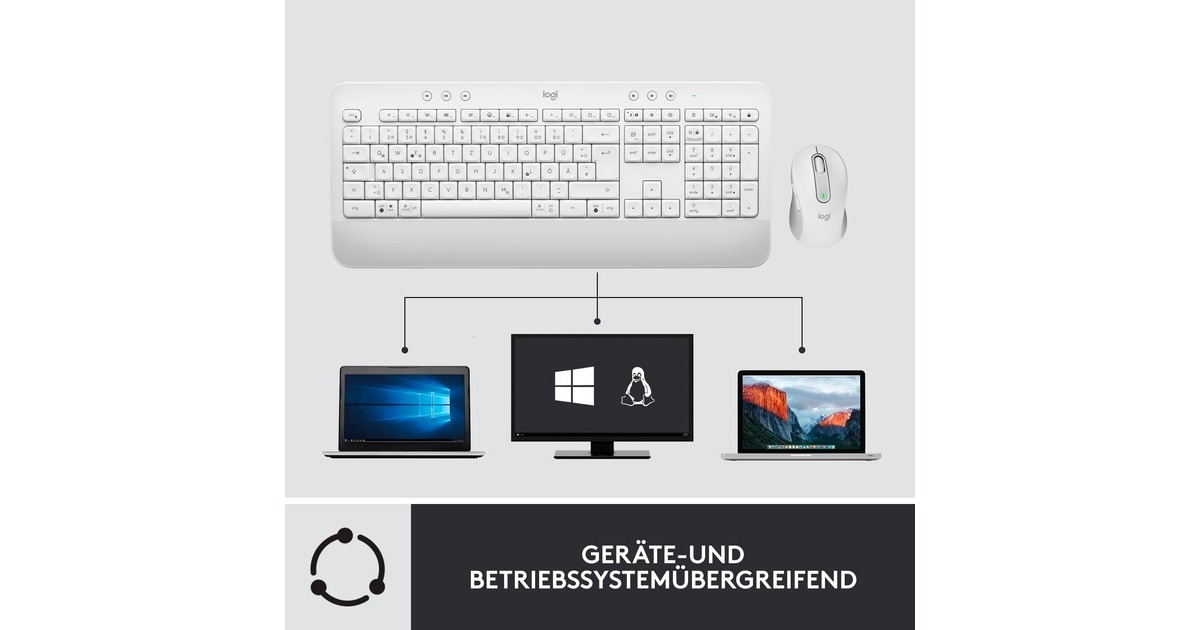 Logitech Signature K650 Combo for Business, Desktop-Set(weiß, DE-Layout, Plunger, Logi Bolt, Bluetooth, für Windows/macOS/Chrome OS/Linux/iPadOS/Android)