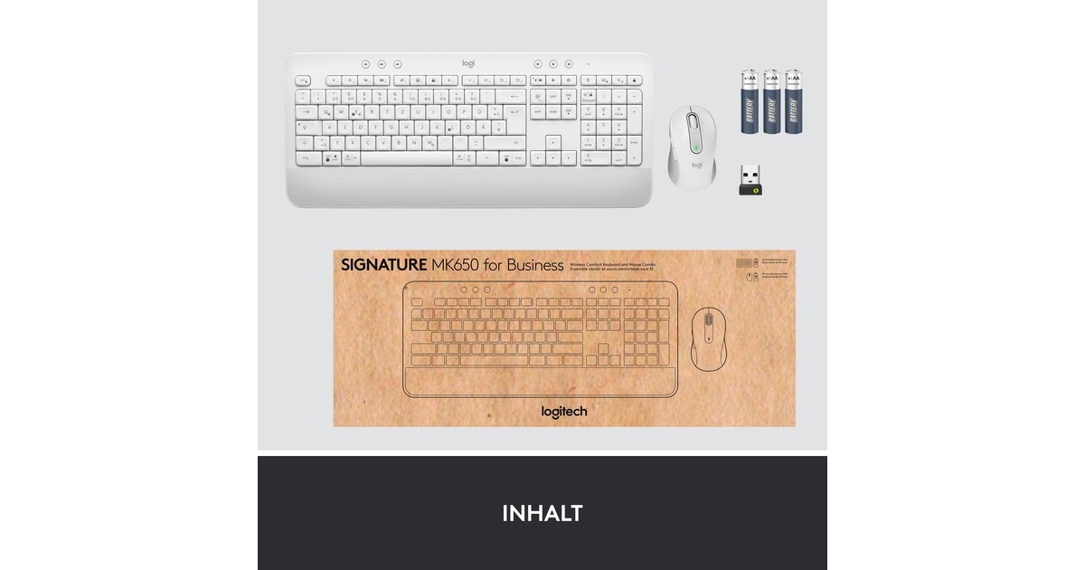 Logitech Signature K650 Combo for Business, Desktop-Set(weiß, DE-Layout, Plunger, Logi Bolt, Bluetooth, für Windows/macOS/Chrome OS/Linux/iPadOS/Android)