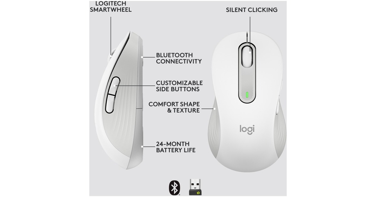 Logitech Signature M650 L Left Wireless, Maus(weiß, Größe L, für Linkshänder)