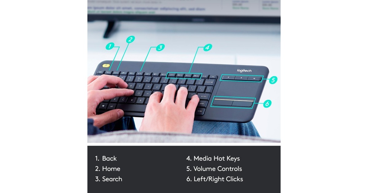 Logitech Wireless Touch Keyboard K400 Plus, Tastatur(schwarz, DE-Layout)