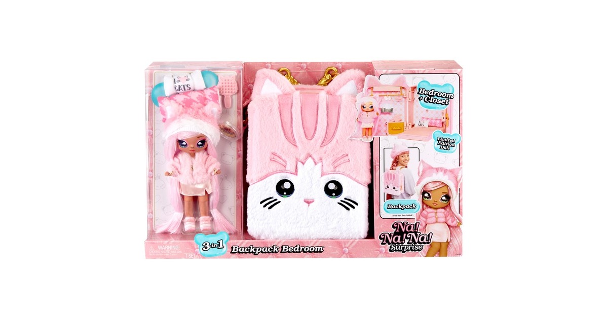 MGA Entertainment Na! Na! Na! Surprise 3-in-1 Backpack Bedroom Serie 3 Playset - Pink Kitty, Spielfigur