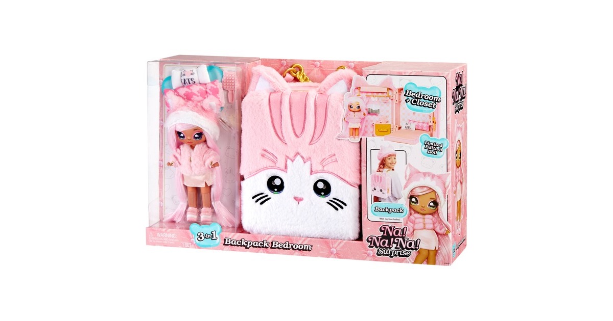 MGA Entertainment Na! Na! Na! Surprise 3-in-1 Backpack Bedroom Serie 3 Playset - Pink Kitty, Spielfigur
