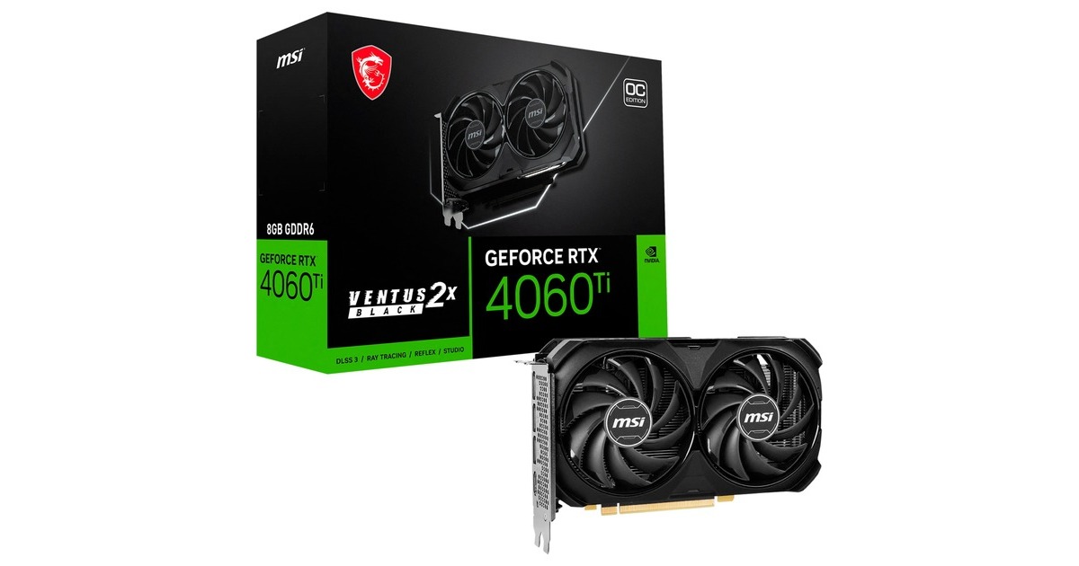 MSI GeForce RTX 4060 Ti VENTUS 2X BLACK 8G OC, Grafikkarte(DLSS 3, 3x DisplayPort, 1x HDMI 2.1)