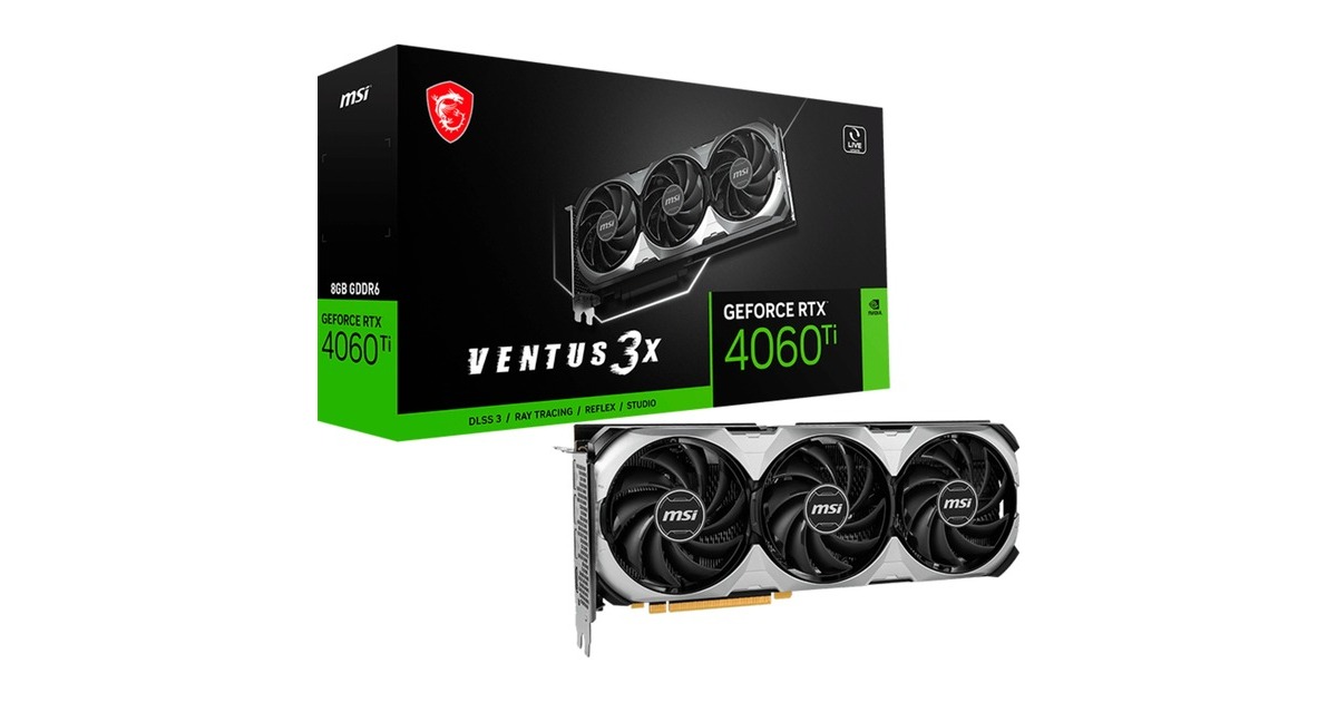 MSI GeForce RTX 4060 Ti VENTUS 3X E 8G OC, Grafikkarte(DLSS 3, 3x DisplayPort, 1x HDMI 2.1)