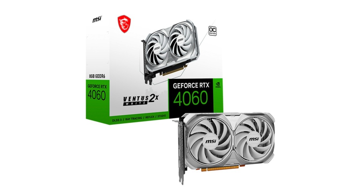 MSI GeForce RTX 4060 VENTUS 2X OC WHITE, Grafikkarte(DLSS 3, 3x DisplayPort, 1x HDMI 2.1)