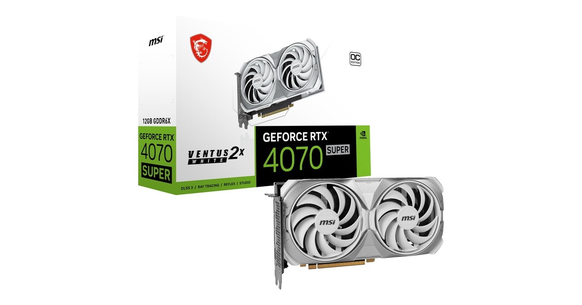 MSI GeForce RTX 4070 SUPER 12G VENTUS 2X WHITE OC, Grafikkarte(DLSS 3, 3x DisplayPort, 1x HDMI 2.1)