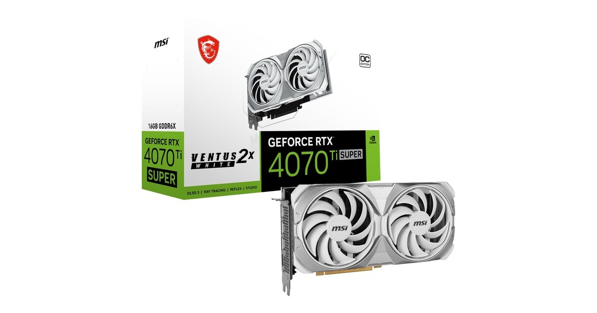MSI GeForce RTX 4070 Ti SUPER 16G VENTUS 2X WHITE OC, Grafikkarte(weiß, DLSS 3, 3x DisplayPort, 1x HDMI 2.1a) MSI GeForce RTX 4070 Ti SUPER 16G VENTUS 2X WHITE OC, Grafikkarte(weiß, DLSS 3, 3x DisplayPort, 1x HDMI 2.1a)