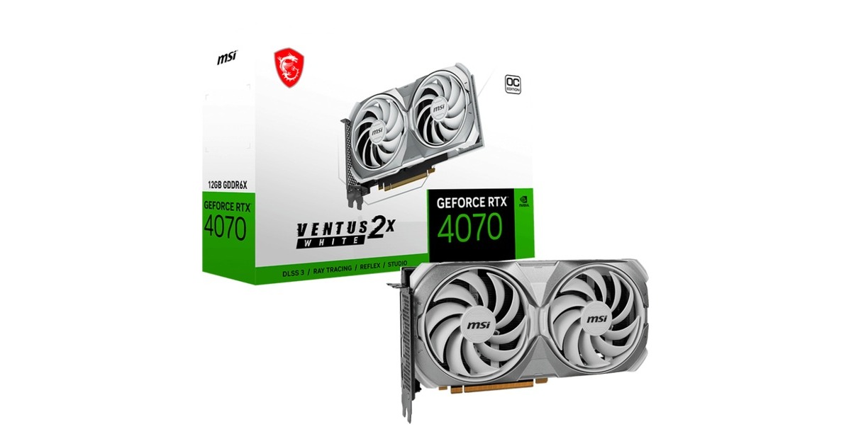 MSI GeForce RTX 4070 VENTUS 2X OC WHITE, Grafikkarte(DLSS 3, 3x DisplayPort, 1x HDMI 2.1) MSI GeForce RTX 4070 VENTUS 2X OC WHITE, Grafikkarte(DLSS 3, 3x DisplayPort, 1x HDMI 2.1)