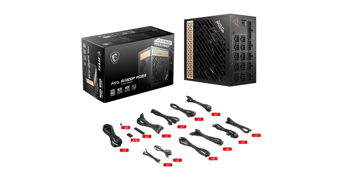 MSI MEG Ai1300P PCIE5 1300W, PC-Netzteil(schwarz, 9x PCIe, Kabel-Management, 1300 Watt)
