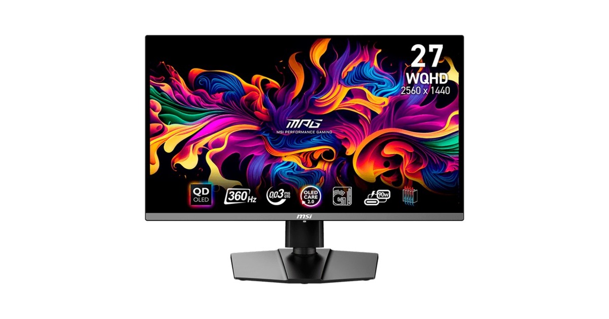MSI MPG 271QRXDE QD-OLED, Gaming-Monitor(67.3 cm (26.5 Zoll), schwarz, WQHD, QD-OLED,Adaptive-Sync, USB-C, 360Hz Panel)