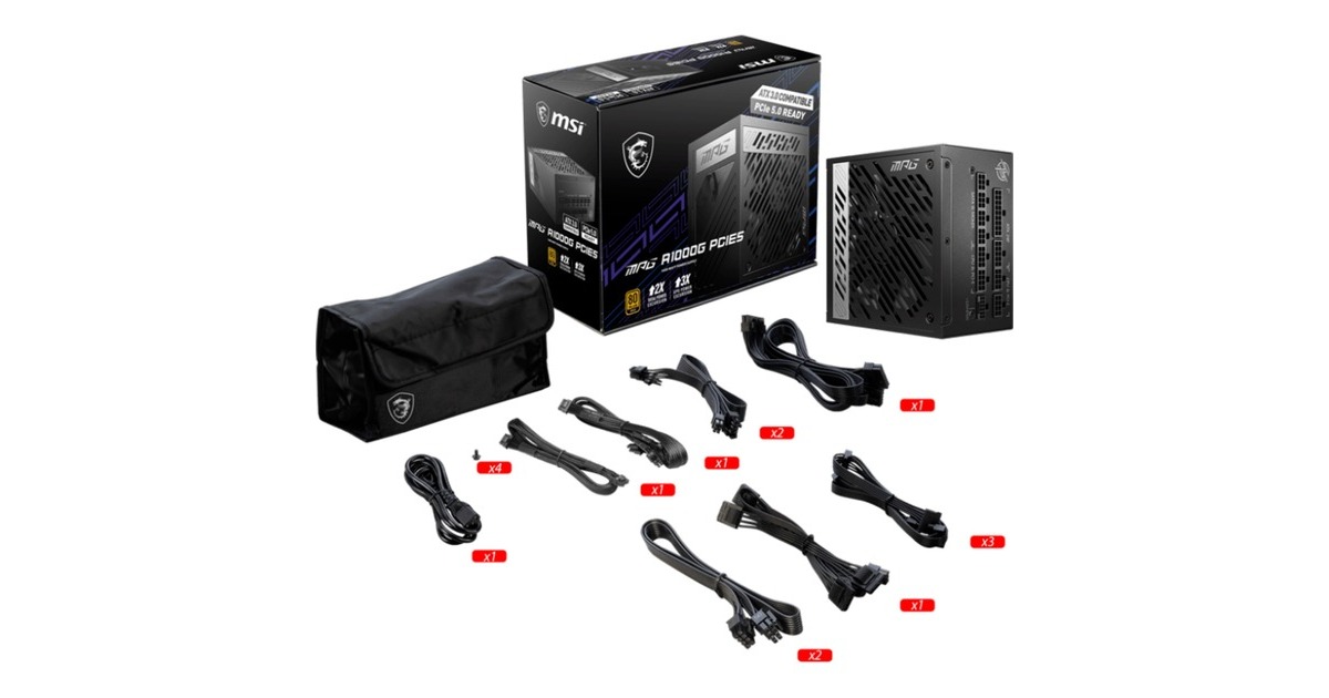 MSI MPG A1000G PCIE5 1000W, PC-Netzteil(schwarz, 7x PCIe, Kabel-Management, 1000 Watt)