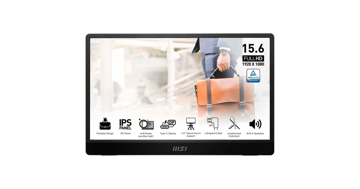 MSI PRO MP161DE E2, LED-Monitor(36.9 cm (15.6 Zoll), dunkelgrau, FullHD, IPS, USB-C, Mini-HDMI)