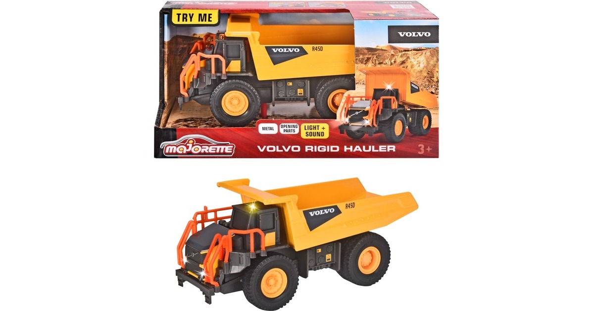 Majorette Kipplaster Volvo Rigid, Spielfahrzeug(orange, Mit Licht und Sound)