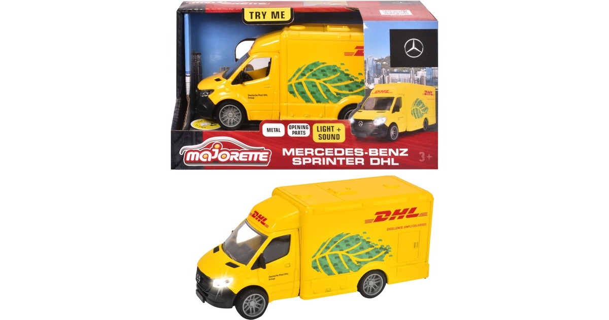 Majorette Mercedes-Benz Sprinter DHL, Spielfahrzeug(gelb, Mit Licht und Sound)