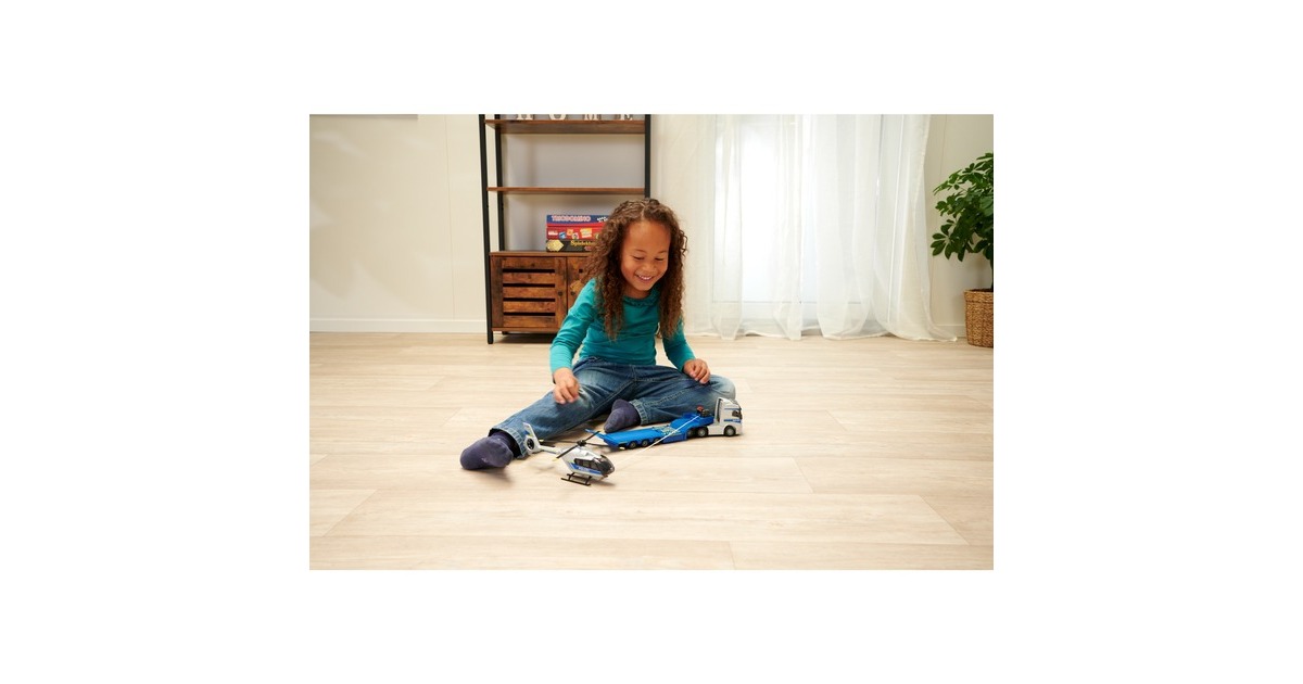 Majorette Volvo Polizei-Transporter FH-16 LKW mit Auflieger und Airbus Hubschrauber, Spielfahrzeug(blau/silber)