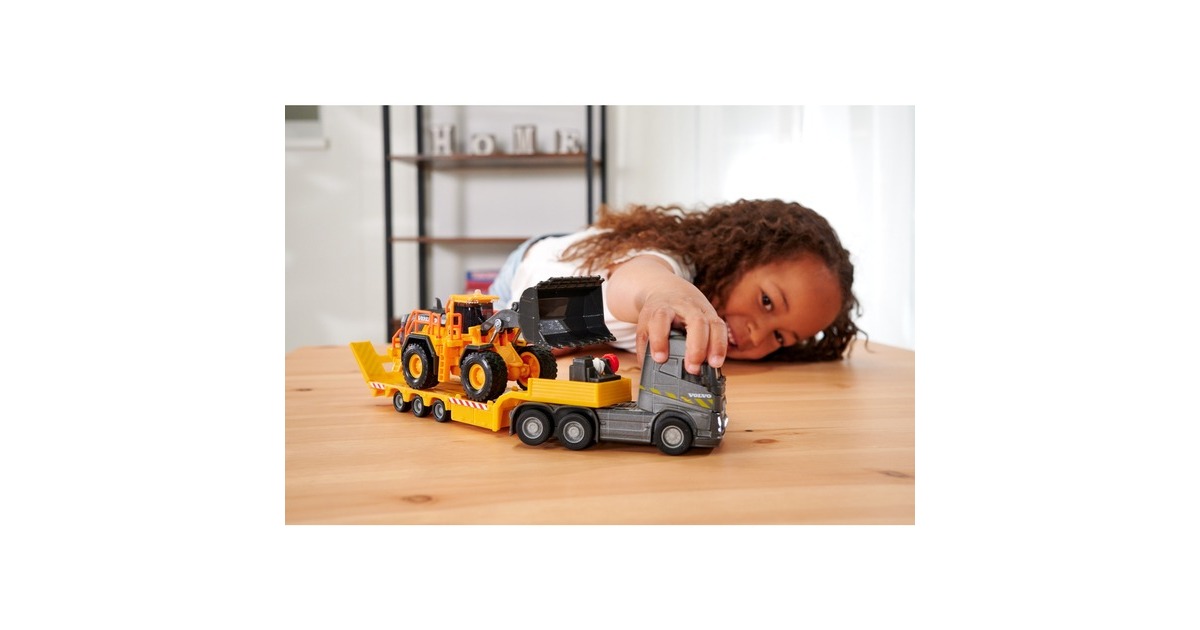 Majorette Volvo Truck FH-16 mit Auflieger und Radlader, Spielfahrzeug(orange/grau, Mit Licht und Sound)