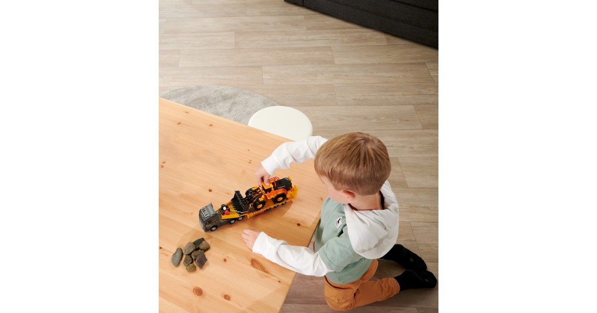 Majorette Volvo Truck FH-16 mit Auflieger und Radlader, Spielfahrzeug(orange/grau, Mit Licht und Sound)