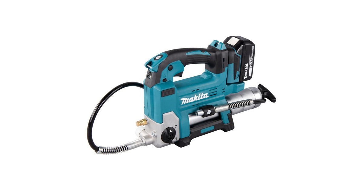 Makita Akku-Fettpresse DGP180RT, 18Volt, inkl. Zylinder A, Kartuschenpistole(blau/schwarz, Li-Ion-Akku 5,0Ah)