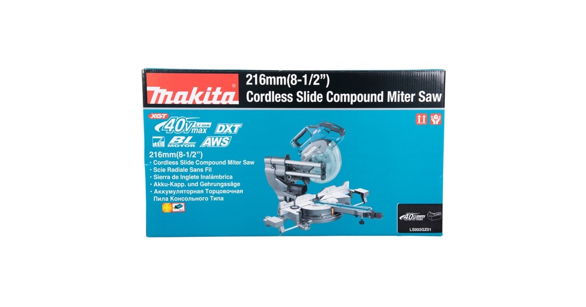 Makita Akku-Kapp-und Gehrungssäge LS002GZ01 XGT, 40Volt + Funk Adapter(blau, Bluetooth, ohne Akku und Ladegerät)
