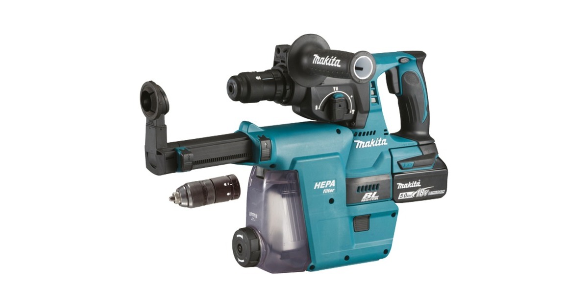 Makita Akku-Kombihammer DHR243RTJW, 18Volt, Bohrhammer(blau/schwarz, 2x Li-Ion-Akku 5,0 Ah, Staubabsaugung DX07, in MAKPAC Gr.4)