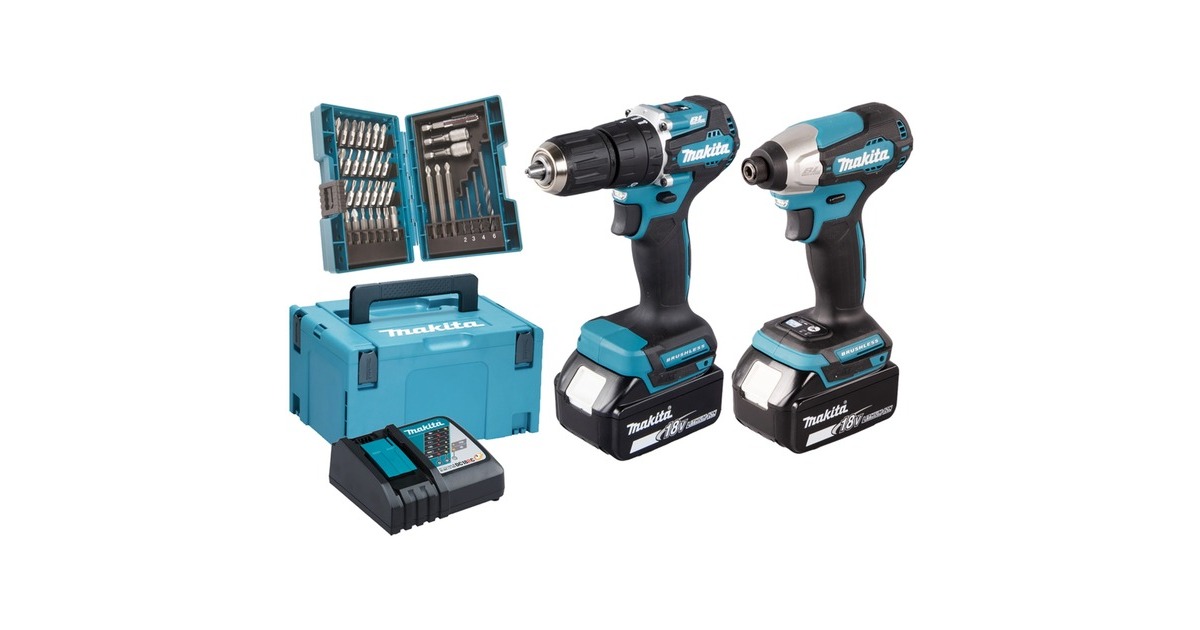 Makita Akku-Kombo-Kit DLX2414JX4, 18Volt, Schlagbohrschrauber(blau/schwarz, 2x Li-Ion-Akku 3,0 Ah, MAKPAC Gr. 3)