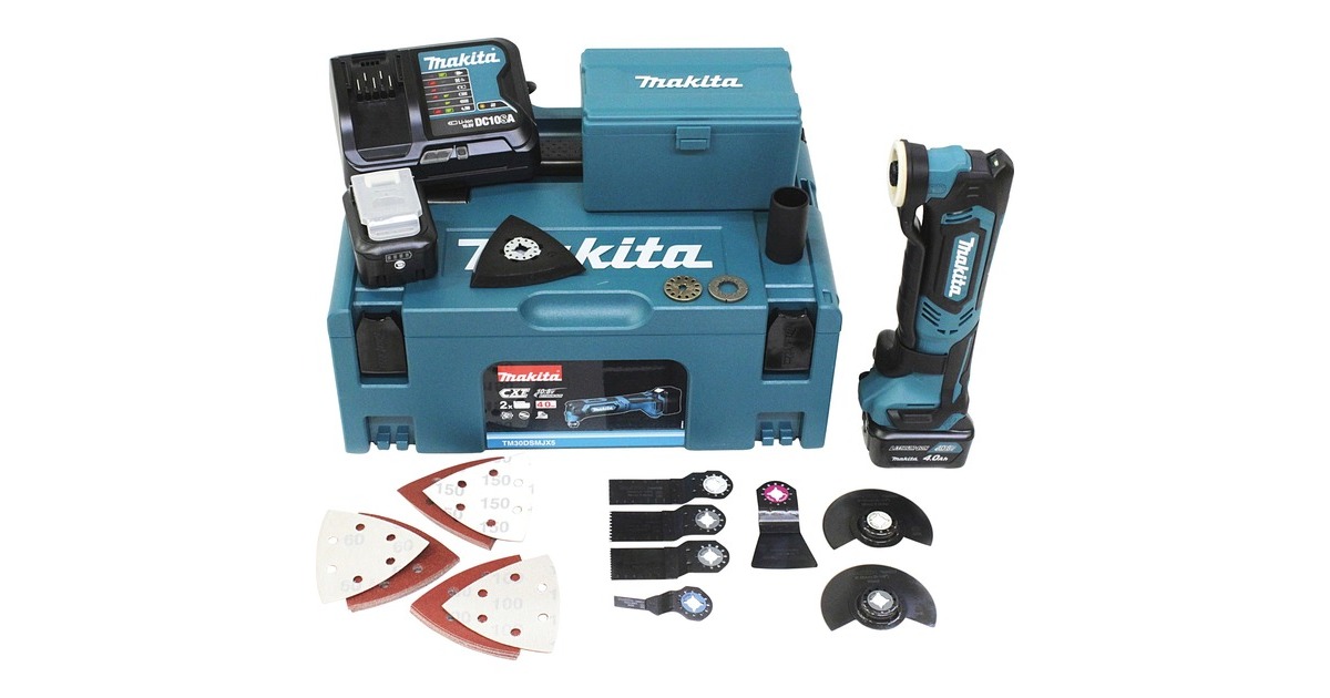 Makita Akku-Multifunktions-Werkzeug TM30DSMJX5, 12 Volt(blau/schwarz, 2x Li-Ionen-Akku 4,0Ah, im MAKPAC Gr.2)