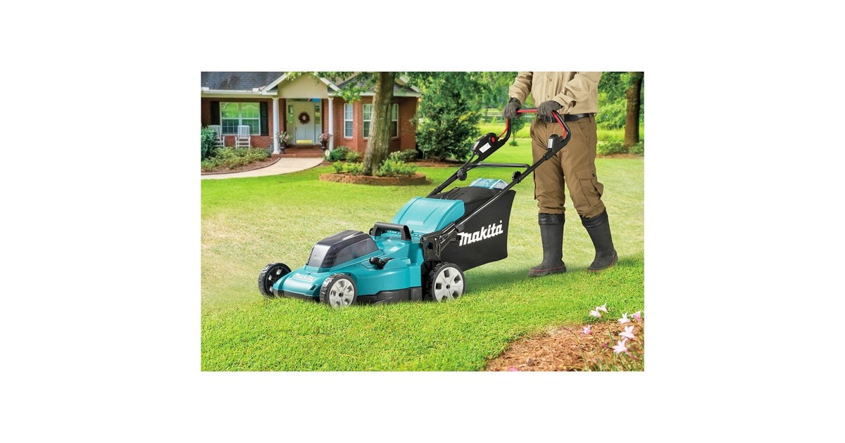Makita Akku-Rasenmäher DLM480PT2, 36Volt (2x18Volt)(blau/schwarz, 2x Li-Ionen Akku 5,0Ah)