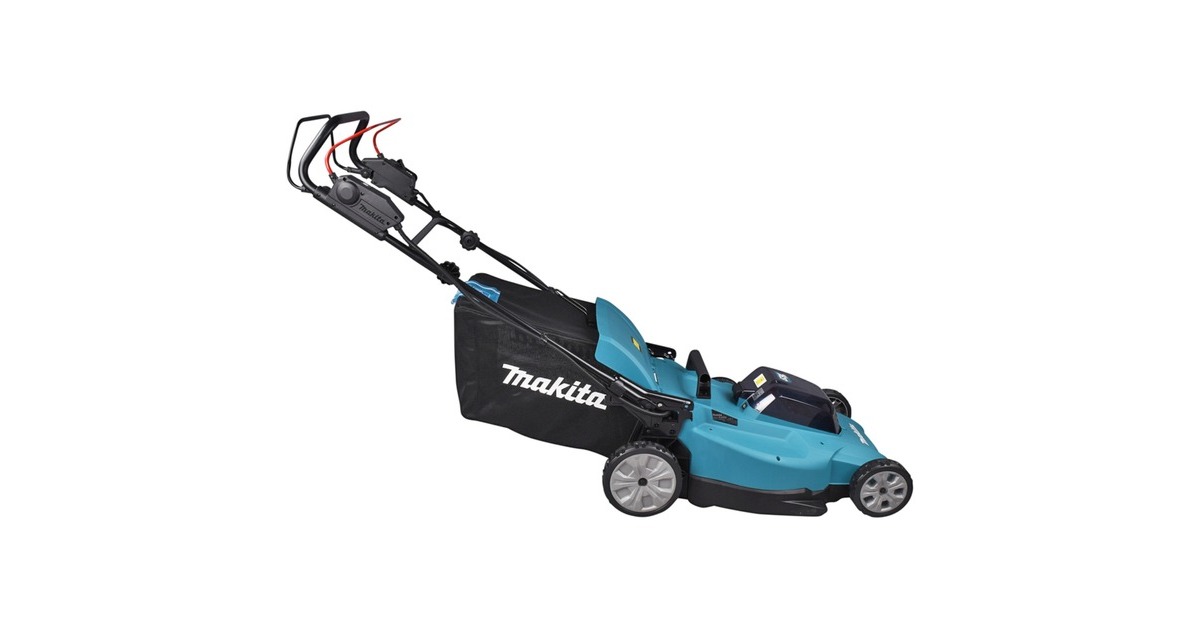 Makita Akku-Rasenmäher DLM539PT2, 36Volt (2x18Volt)(blau/schwarz, 2x Li-Ionen Akku 5,0Ah, mit Radantrieb)