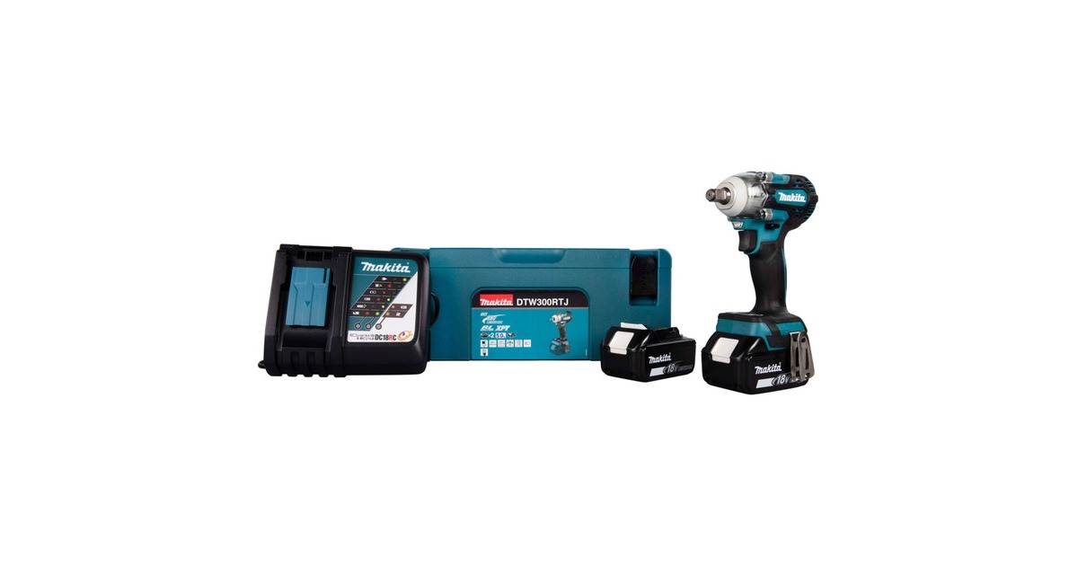 Makita Akku-Schlagschrauber DTW300RTJ, 18Volt(blau/schwarz, 2x Li-Ion-Akku 5Ah, im MAKPAC Gr.2)