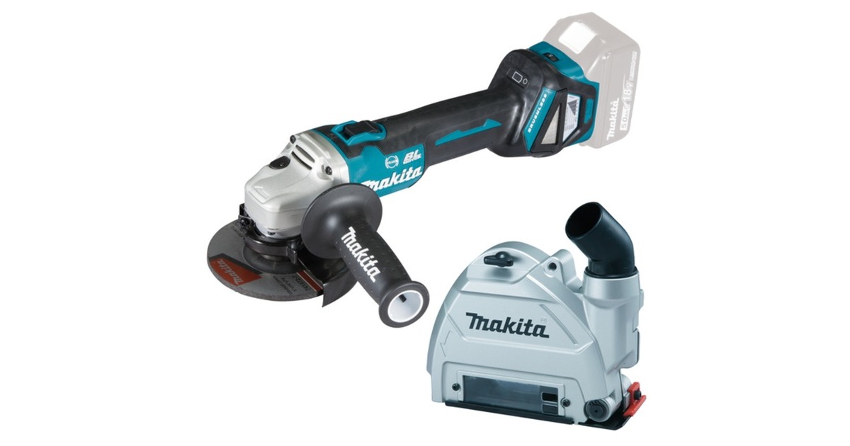 Makita Akku-Winkelschleifer DGA514ZJU1 + Absaughaube, 18Volt(blau/schwarz, ohne Akku und Ladegerät, inkl. Funkadapter)