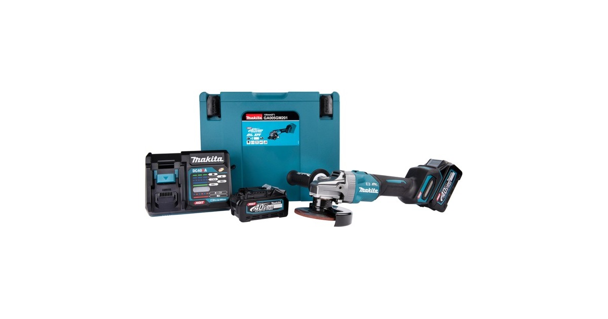 Makita Akku-Winkelschleifer GA005GM201 XGT, 40Volt(blau/schwarz, 2x Li-Ion XGT Akku 4,0Ah, MAKPAC Gr.4)