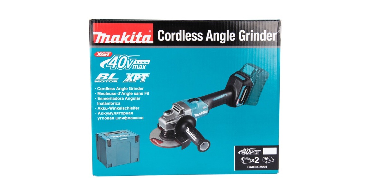 Makita Akku-Winkelschleifer GA005GM201 XGT, 40Volt(blau/schwarz, 2x Li-Ion XGT Akku 4,0Ah, MAKPAC Gr.4)
