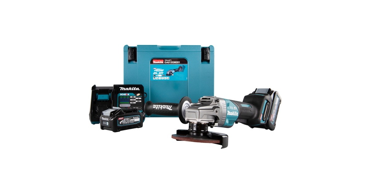 Makita Akku-Winkelschleifer GA013GM201 XGT, 40Volt(blau/schwarz, 2x Li-Ion XGT Akku 4,0Ah, MAKPAC Gr.4)