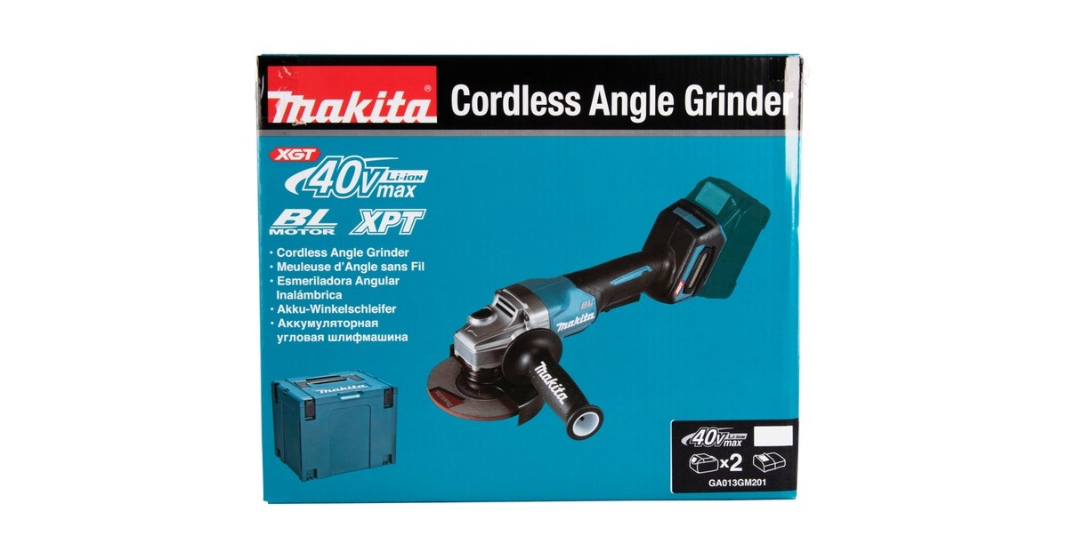Makita Akku-Winkelschleifer GA013GM201 XGT, 40Volt(blau/schwarz, 2x Li-Ion XGT Akku 4,0Ah, MAKPAC Gr.4)