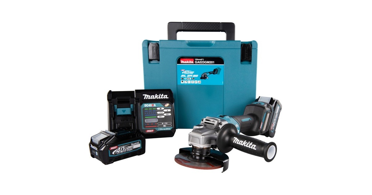 Makita Akku-Winkelschleifer GA023GM201 XGT, 40Volt(blau/schwarz, 2x Li-Ion XGT Akku 4,0Ah, MAKPAC)