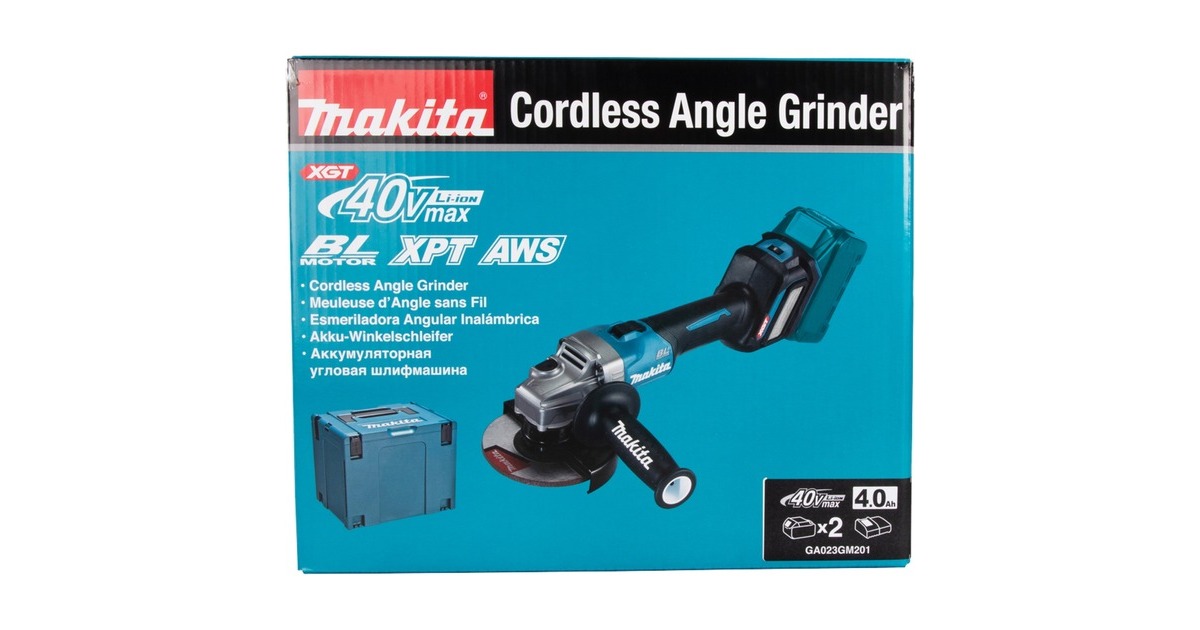 Makita Akku-Winkelschleifer GA023GM201 XGT, 40Volt(blau/schwarz, 2x Li-Ion XGT Akku 4,0Ah, MAKPAC)