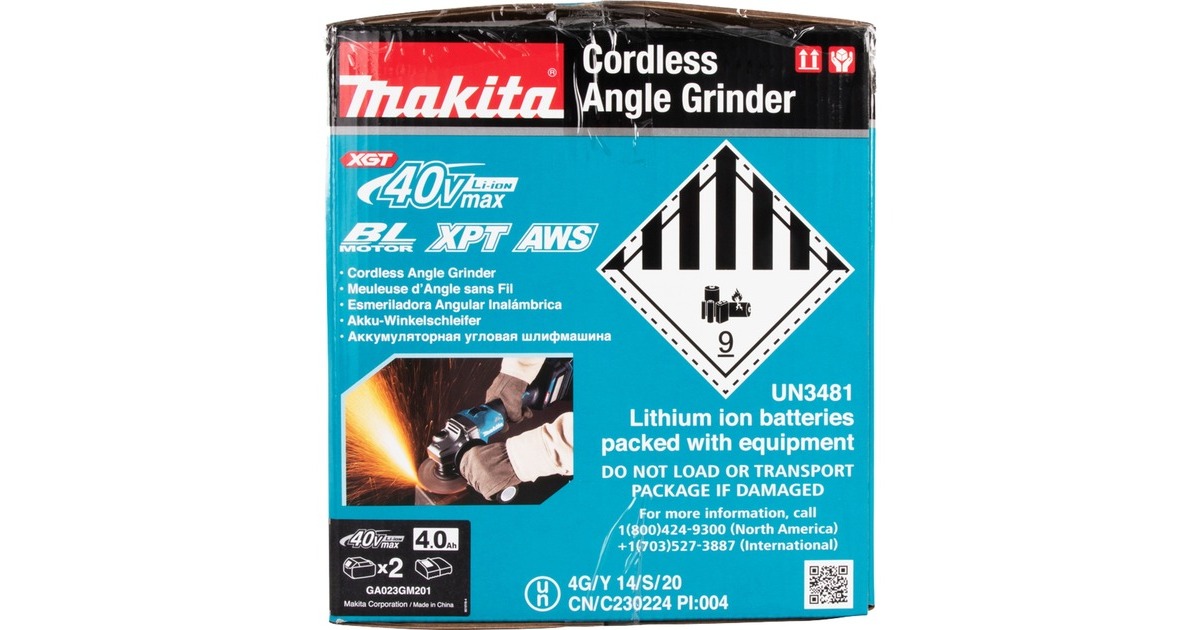 Makita Akku-Winkelschleifer GA023GM201 XGT, 40Volt(blau/schwarz, 2x Li-Ion XGT Akku 4,0Ah, MAKPAC)