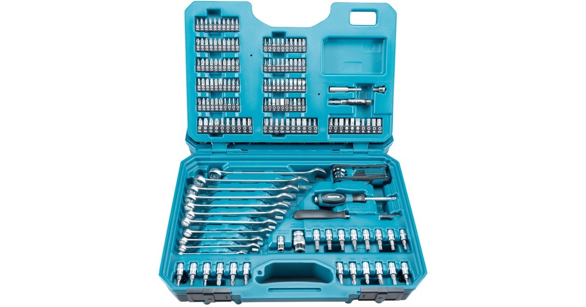 Makita Handwerkzeug-Set E-10883, 221-teilig(blau, inkl. 2 Umschalt-Knarren, 1/4