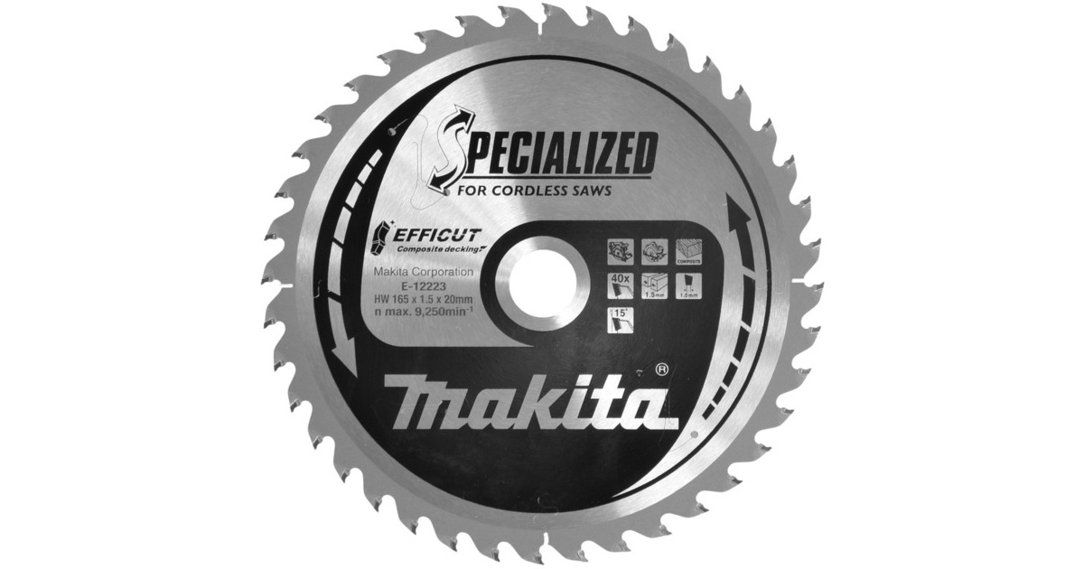 Makita Kreissägeblatt EFFICUT E-12223, Ø 165mm, 40Z(Bohrung 20mm, für Akku-Sägen)