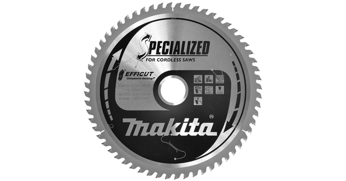 Makita Kreissägeblatt EFFICUT E-12267, Ø 216mm, 60Z(Bohrung 30mm, für Akku-Kapp- & Gehrungssägen)