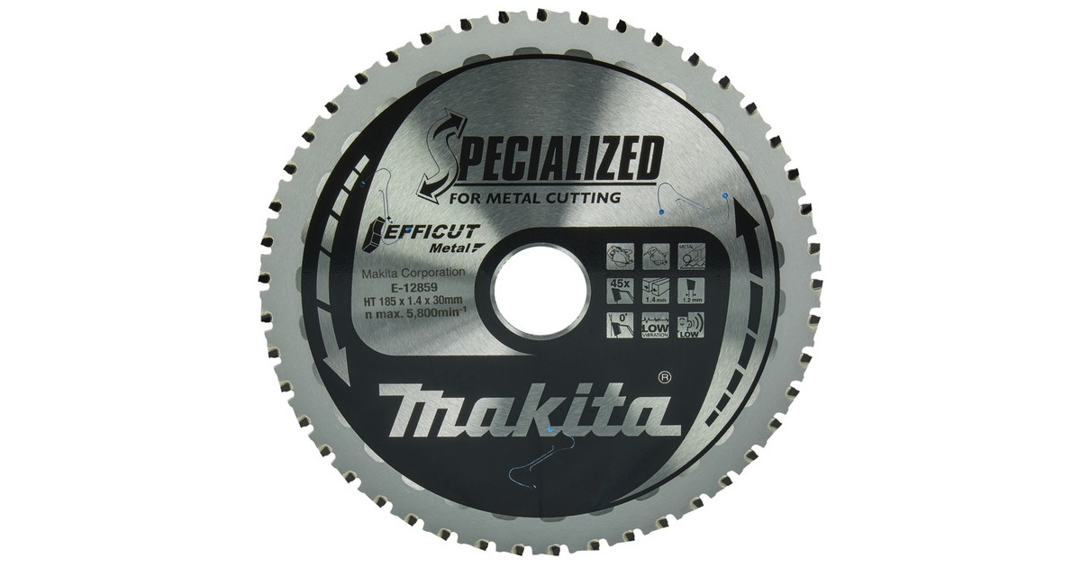 Makita Kreissägeblatt EFFICUT E-12859, Ø 185mm, 45Z(Bohrung 30mm, für Akku-Metallsägen)